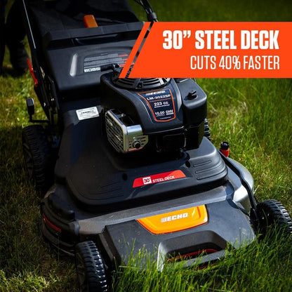 ECHO 30 in. 223 CC Briggs and Stratton Gas 3-in-1 Dual Twin Blade RWD Self-Propelled Wide Area Lawn Mower with ReadyStart LM-3022SP