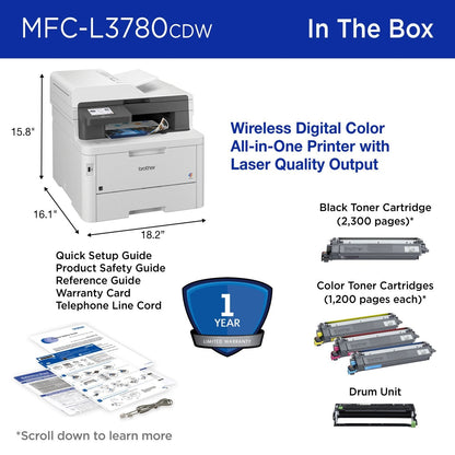 Brother – MFC-L3780CDW Wireless Digital Color All-in-One Printer with Laser Quality Output, Great for Business – White