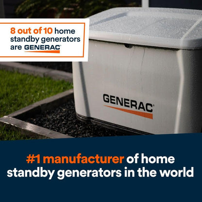 Generac 24kW Air-Cooled Auto Start Natural Gas or Propane Whole House Generator and 200 Amp Transfer Switch w/ Smart Monitoring 7326