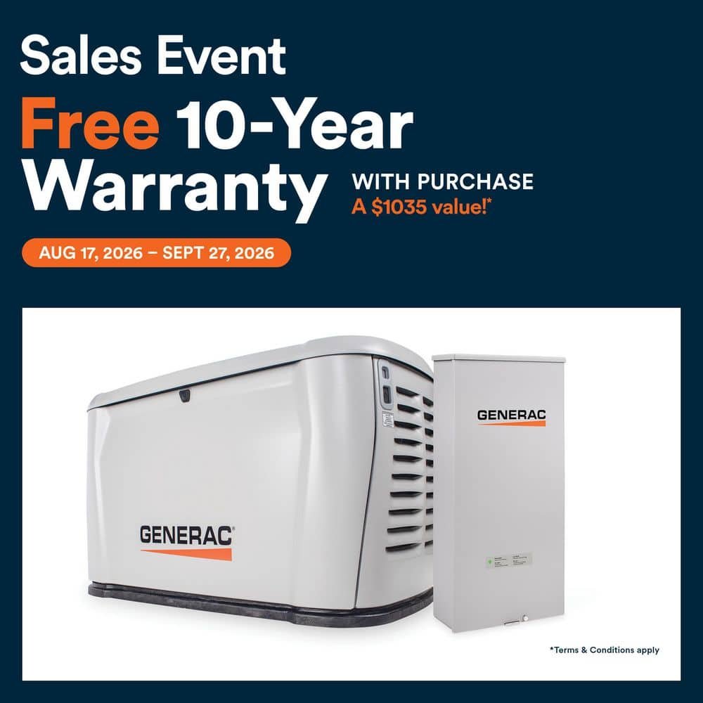 Generac 24kW Air-Cooled Auto Start Natural Gas or Propane Whole House Generator and 200 Amp Transfer Switch w/ Smart Monitoring 7326