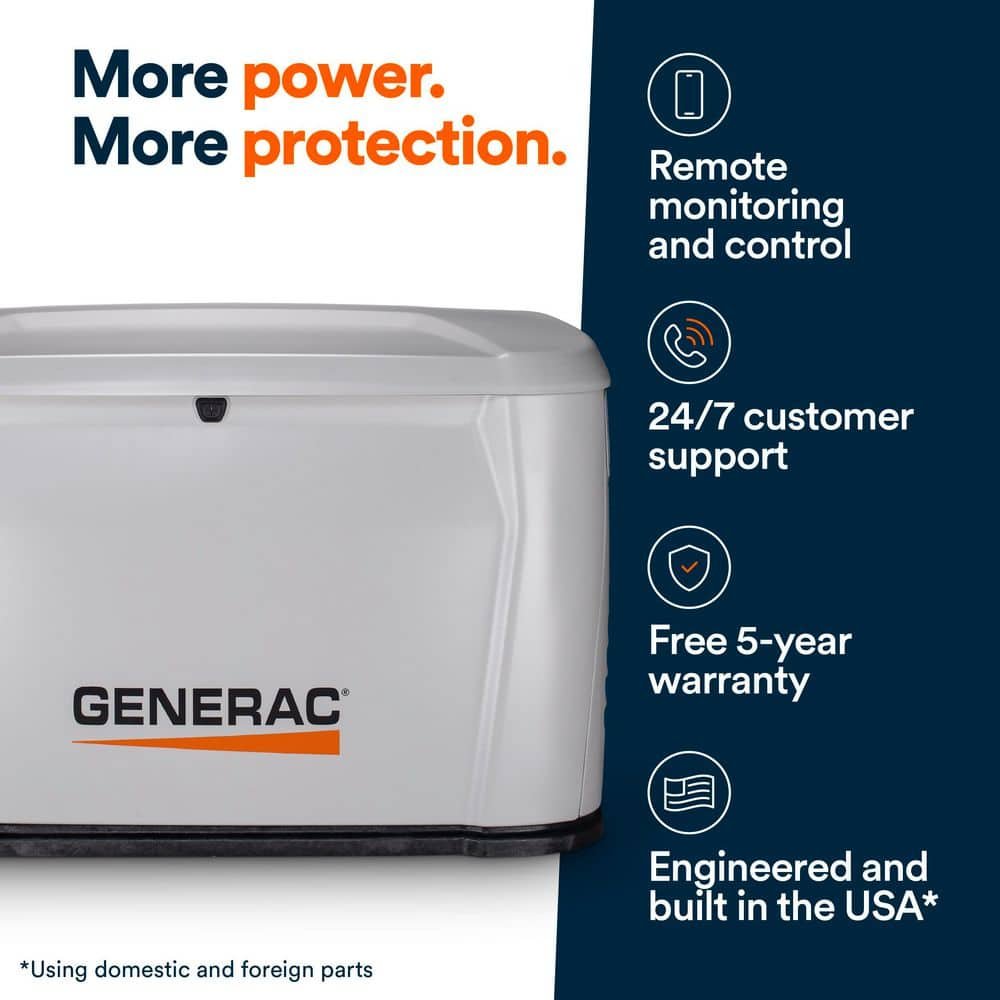 Generac 26kW Air-Cooled Auto Start Natural Gas or Propane Whole House Generator and 200 Amp Transfer Switch w/ Smart Monitoring 7328