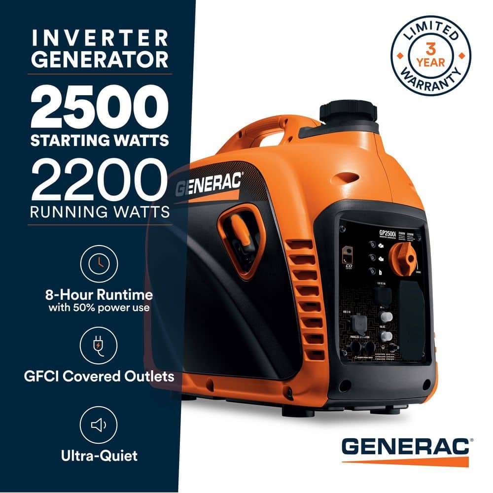 Generac 2500 Watt Recoil Start Gasoline Portable Generator Inverter w/ COSense 82512