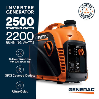 Generac 2500 Watt Recoil Start Gasoline Portable Generator Inverter w/ COSense 82512