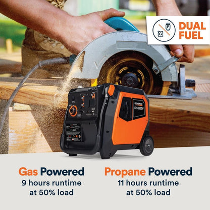 Generac 5200/3900-Watt Dual Fuel Inverter Generator, Fully Enclosed Case and Easy-To-Use Electric Start with Battery Included 8945