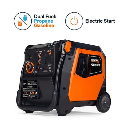 Generac 5200/3900-Watt Dual Fuel Inverter Generator, Fully Enclosed Case and Easy-To-Use Electric Start with Battery Included 8945