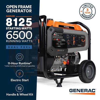 Generac 8125/6500-Watt-Electric Switch Duel Fuel Gasoline/Propane-Portable Generator w/ Cosense 81531