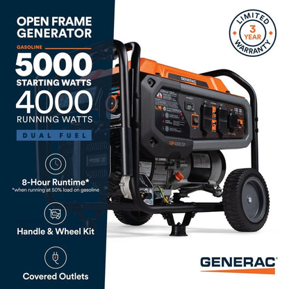 Generac 5000 / 4000-Watt Dual Fuel Recoil Start Gasoline / Propane Powered Portable Generator-GP4000 DF 81552