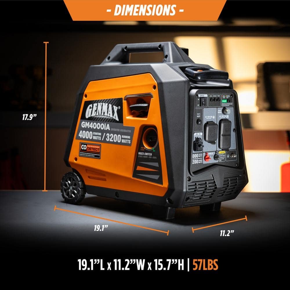 GENMAX 4000-Watt Recoil Start Gasoline Powered Inverter Generator Light-Weight and Quiet With 145cc OHV Engine GM4000iA