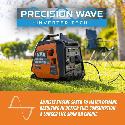 GENMAX 4000-Watt Recoil Start Gasoline Powered Inverter Generator Light-Weight and Quiet With 145cc OHV Engine GM4000iA