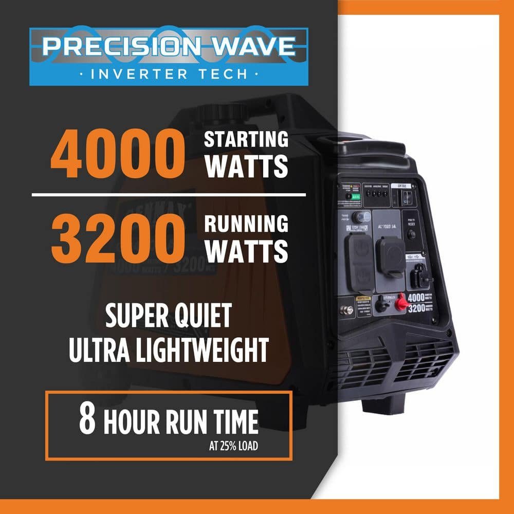 GENMAX 4000-Watt Recoil Start Gasoline Powered Inverter Generator Light-Weight and Quiet With 145cc OHV Engine GM4000iA