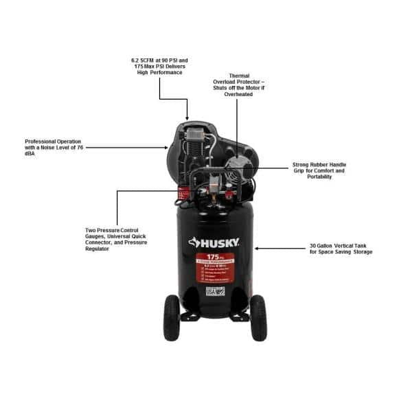 Husky 30 Gal. 175 PSI Oil Lubed Belt Drive Portable Vertical Electric Air Compressor C304H