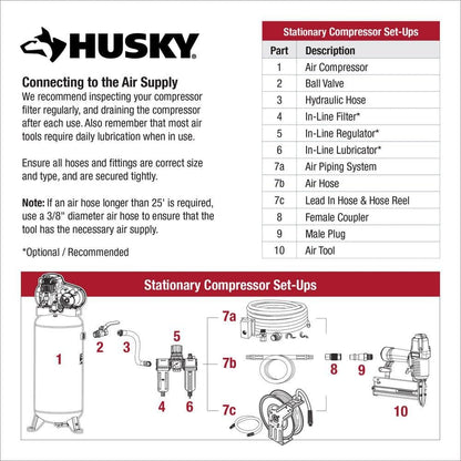 Husky 60 Gal. 3.7 HP 1-Phase 175 PSI Oil Lubed Belt Drive Stationary Electric Air Compressor C603H