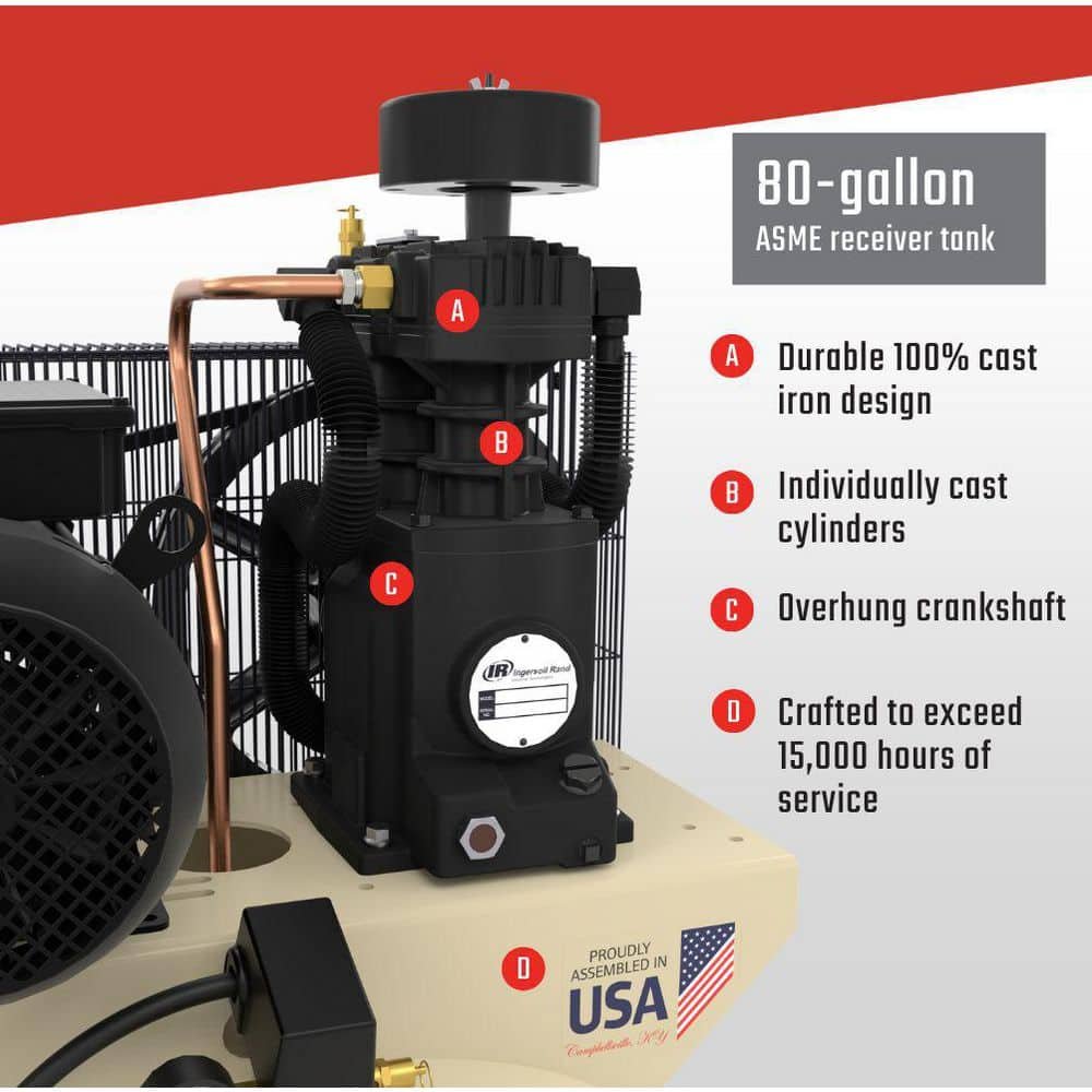 Ingersoll Rand 80 Gal. 175 PSI Vertical 7.5 HP 230-Volt 1-Phase Two Stage Electric Air Compressor 2200N7.5