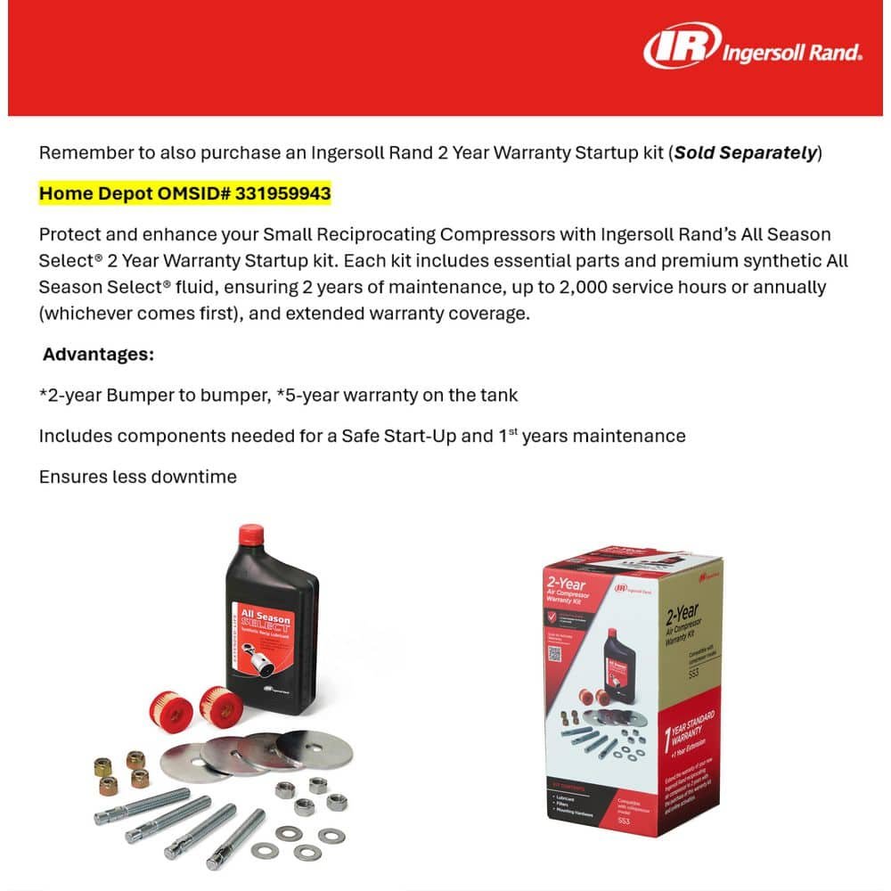 Ingersoll Rand 60 Gal. 135 PSI SS3 Vertical 3 HP 230-Volt 1-Phase Single-Stage Stationary Electric Air Compressor SS3L3