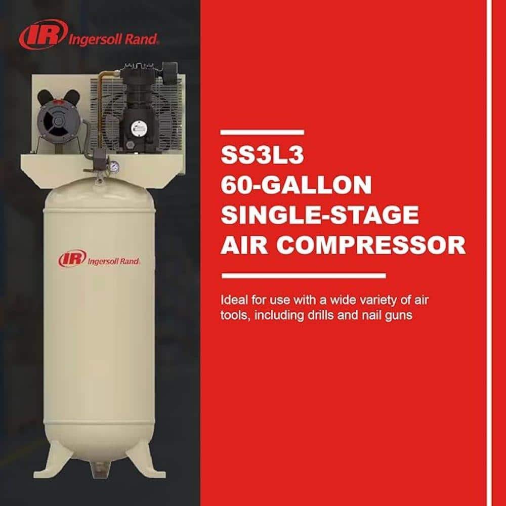 Ingersoll Rand 60 Gal. 135 PSI SS3 Vertical 3 HP 230-Volt 1-Phase Single-Stage Stationary Electric Air Compressor SS3L3
