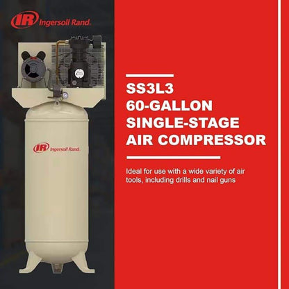 Ingersoll Rand 60 Gal. 135 PSI SS3 Vertical 3 HP 230-Volt 1-Phase Single-Stage Stationary Electric Air Compressor SS3L3