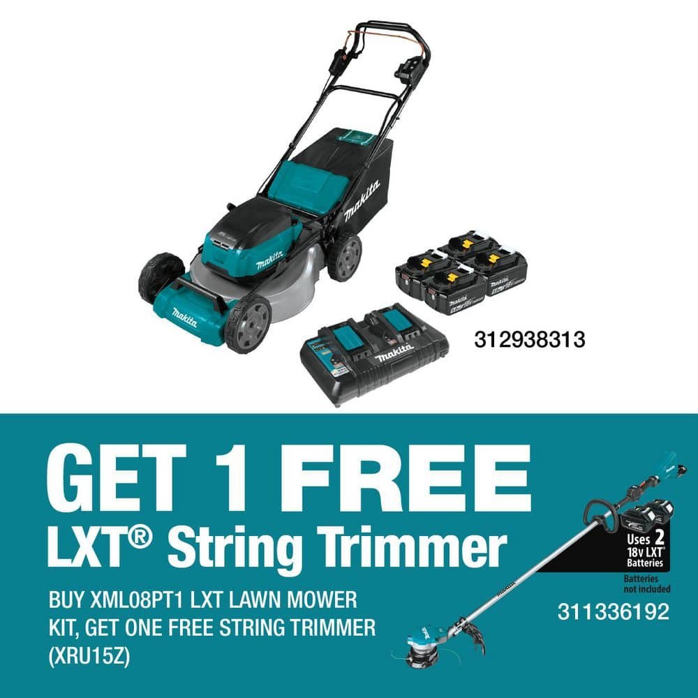 Makita 21 in. 18V X2 (36V) LXT Lithium-Ion Cordless Walk Behind Self Propelled Lawn Mower Kit with 4 Batteries (5.0 Ah) XML08PT1