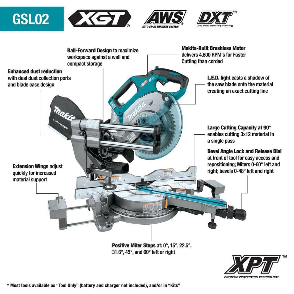 Makita 40V max XGT Brushless Cordless 8-1/2 in. Dual-Bevel Sliding Compound Miter Saw Kit, AWS Capable (4.0Ah) GSL02M1