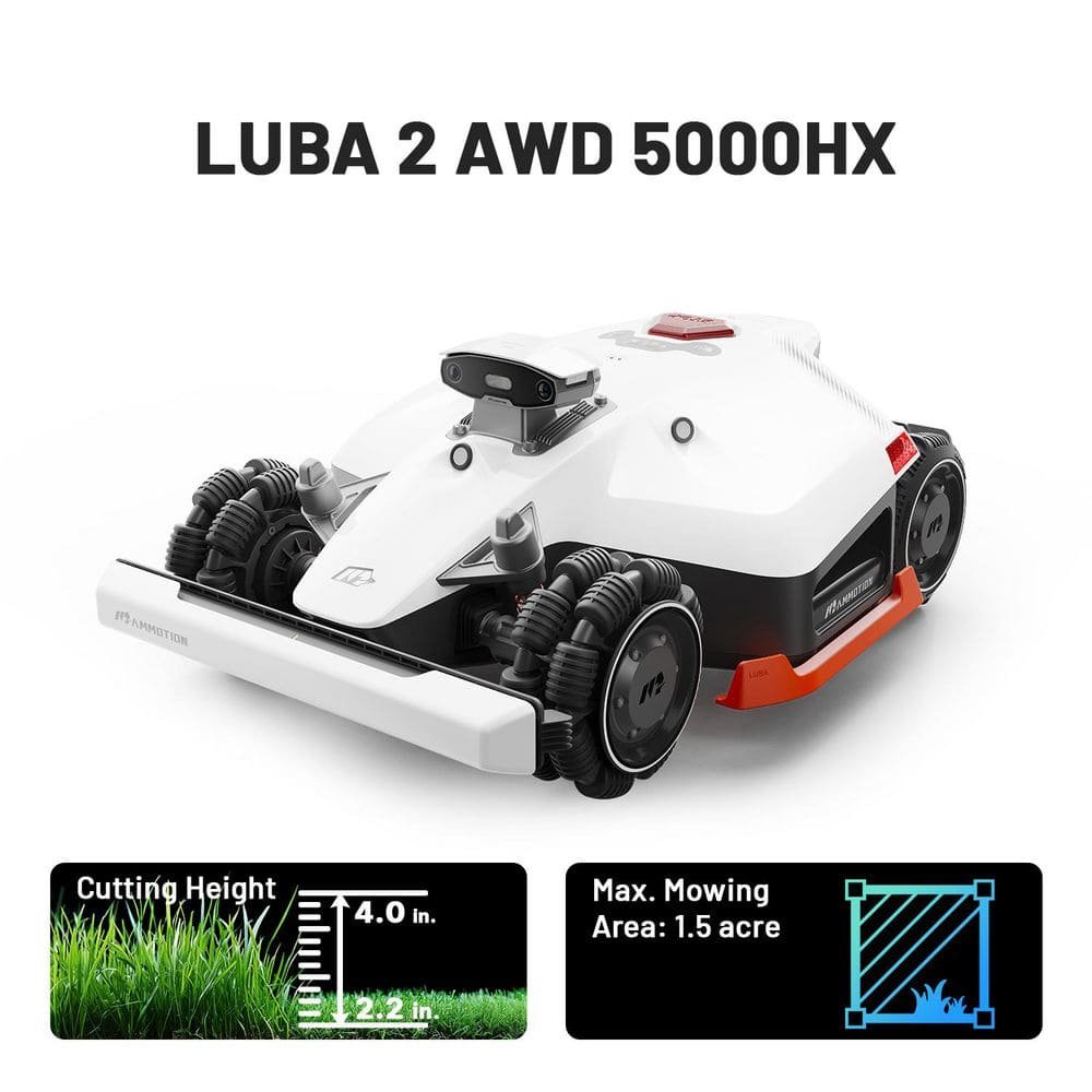 MAMMOTION Luba 2 AWD 15.8 in. RTK Robot Lawn Mower (1.25 Acre) Adjustable Cutting Height (2.2 in. – 4 in.), All Terrain, AI Vision LUBA 2 AWD 5000HX