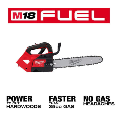 Milwaukee M18 FUEL 10 in 18V Lithium-Ion Brushless Cordless Battery Telescoping Pole Saw w/14 in Top Handle Chainsaw (2-Tool) 2826-20T-3013-20