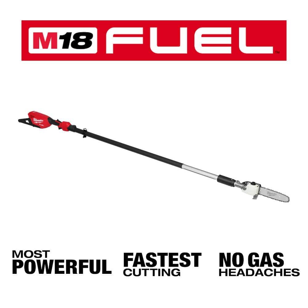 Milwaukee M18 FUEL 10 in 18V Lithium-Ion Brushless Cordless Battery Telescoping Pole Saw w/14 in Top Handle Chainsaw (2-Tool) 2826-20T-3013-20