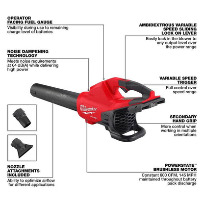 Milwaukee M18 FUEL Dual Battery 145 MPH 600 CFM 18V Brushless Cordless Blower w/ M18 14″ Chainsaw Kit, M18 FORGE Starter Kit 2824-20-2826-21T-48-59-1881