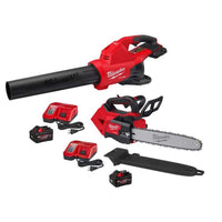Milwaukee M18 FUEL Dual Battery 145 MPH 600 CFM 18V Brushless Cordless Blower w/ M18 14″ Chainsaw Kit, M18 FORGE Starter Kit 2824-20-2826-21T-48-59-1881