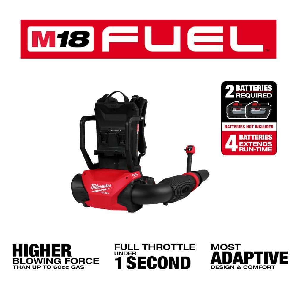 Milwaukee M18 FUEL 155 MPH 650 CFM 18V Brushless Cordless Battery Backpack Blower w/ (2) 12.0 Ah FORGE Batteries, Charger 3009-22HD