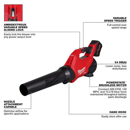 Milwaukee M18 FUEL 120 MPH 500 CFM 18V Brushless Cordless Battery Powered Blower Kit w/ 16 in. Chainsaw, 12.0 Ah Battery, Charger 3017-21HD-2727-20