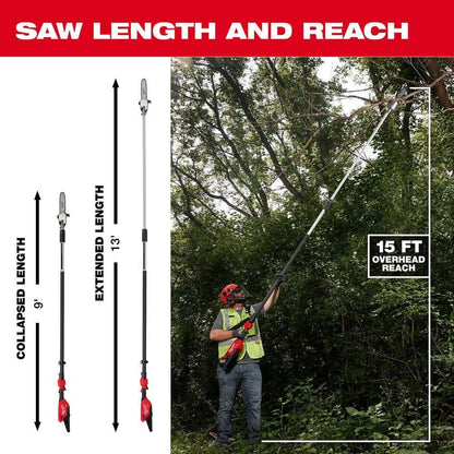 Milwaukee M18 FUEL 10 in. 18V Lithium-Ion Brushless Electric Cordless Telescoping Pole Saw Kit w/12.0 Ah Battery and Rapid Charger 3013-21