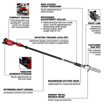 Milwaukee M18 FUEL 10 in. 18V Lithium-Ion Brushless Electric Cordless Telescoping Pole Saw Kit w/12.0 Ah Battery and Rapid Charger 3013-21
