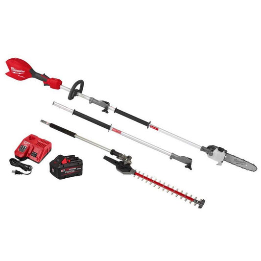 Milwaukee M18 FUEL 18V 10 in. Brushless Cordless Battery Powered QUIK-LOK Pole Saw 8.0 Ah FORGE Kit w/ Articulating Hedge Trimmer 3016-21PS-49-16-2719