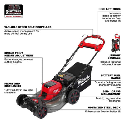 Milwaukee M18 FUEL Brushless Cordless 21 in. Walk Behind Dual Battery Self-Propelled Mower (Tool-Only) 2823-20