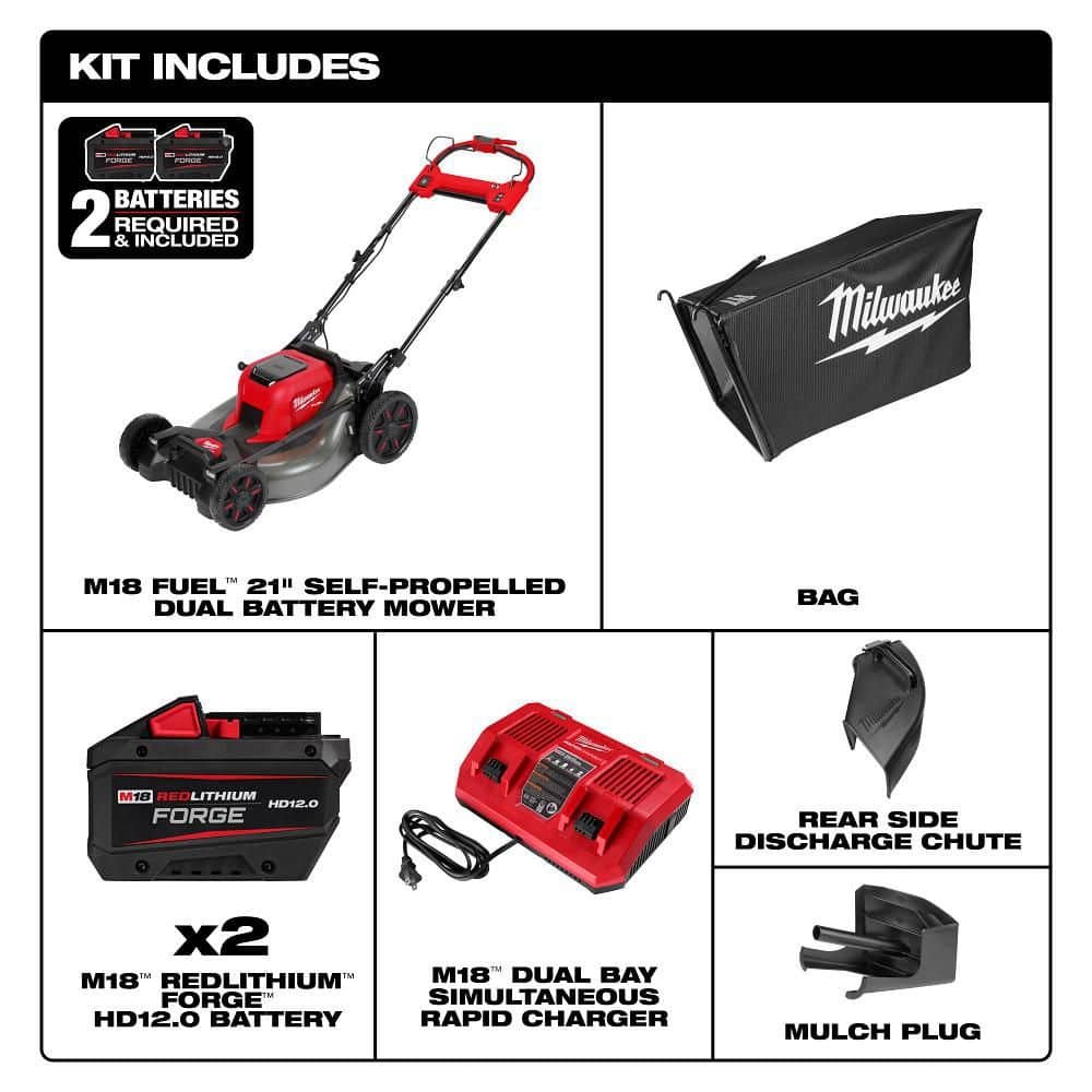 Milwaukee M18 FUEL Brushless Cordless 21 in. Walk Behind Dual Battery Self-Propelled Mower w/(2) 12.0Ah FORGE Battery and Charger 2823-22HD