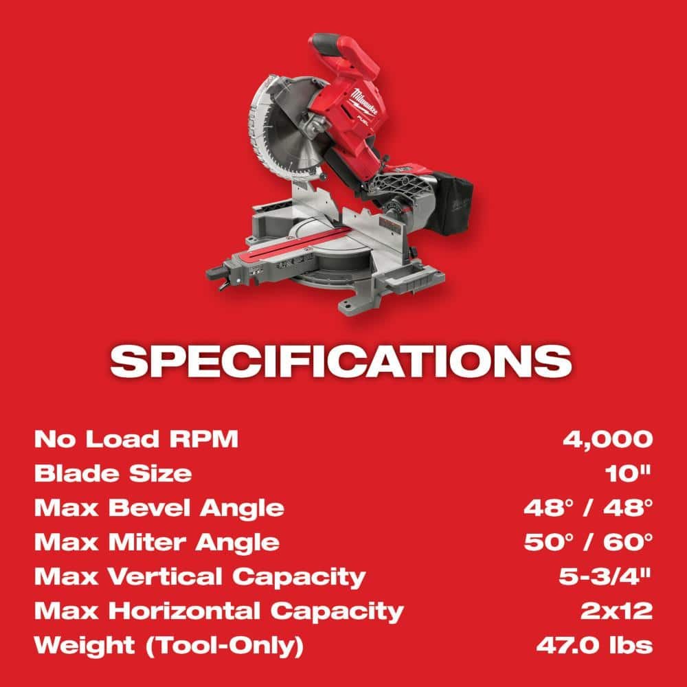 Milwaukee M18 FUEL 18V 10 in. Lithium-Ion Brushless Cordless Dual Bevel Sliding Compound Miter Saw Kit with One 8.0 Ah Battery 2734-21
