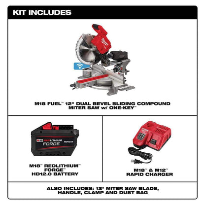 Milwaukee M18 FUEL 18V Lithium-Ion Brushless Cordless 12 in. Dual Bevel Sliding Compound Miter Saw Kit with One 12.0Ah Battery 2739-21HD
