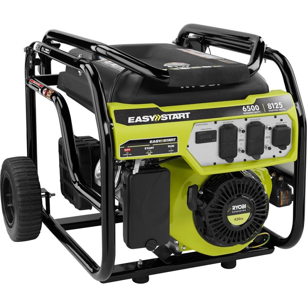 RYOBI 8125/6500-Watt Gas Powered Portable Generator With CO Detect Shutdown Sensor For Storms and Jobsites RY906500S