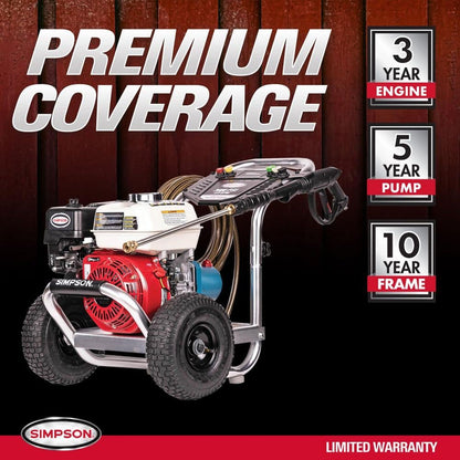 SIMPSON 3400 PSI 2.5 GPM Gas Pressure Washer, Honda GX200 Engine, CAT Pump, Commercial Cold Water Power Washer ALH3228-S