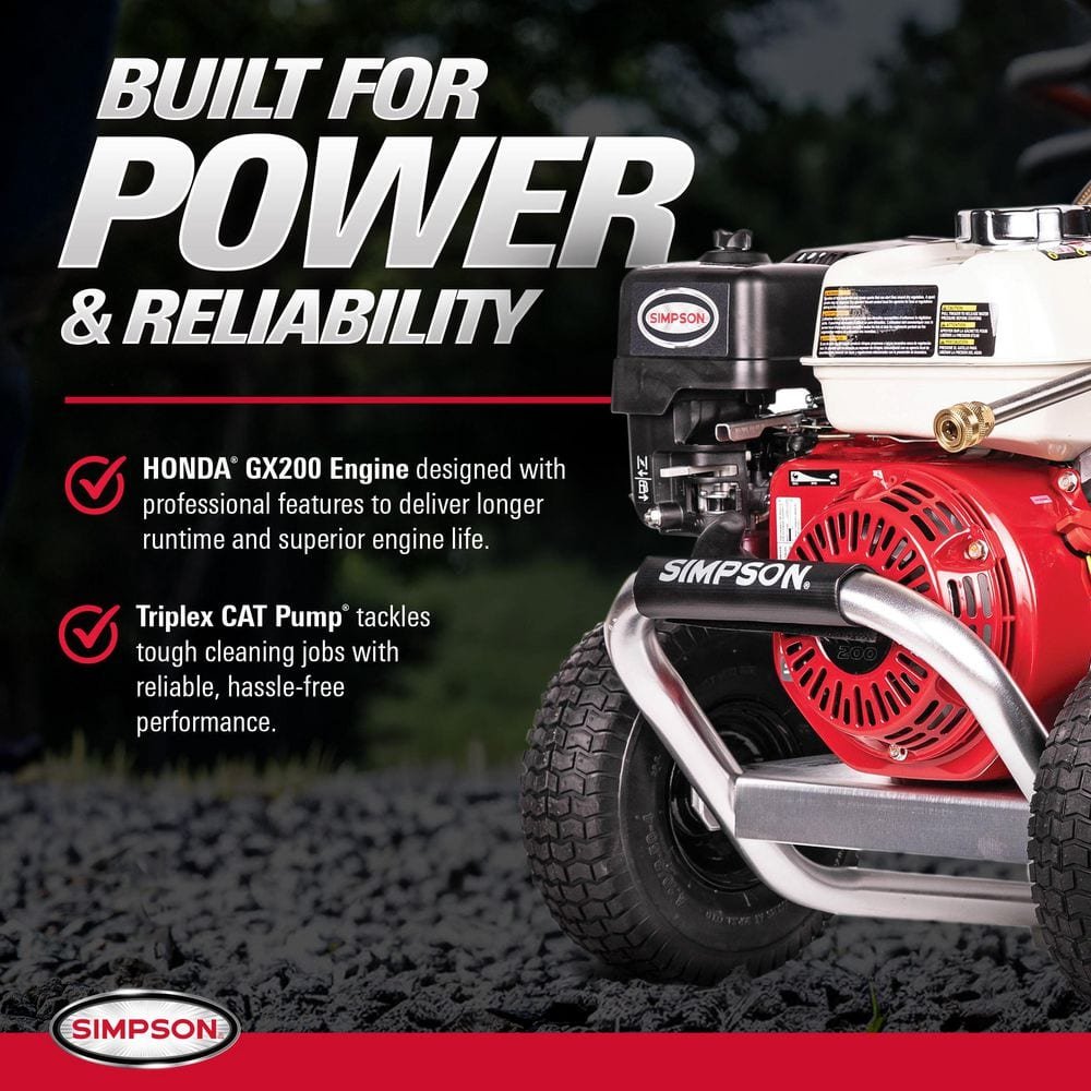 SIMPSON 3400 PSI 2.5 GPM Gas Pressure Washer, Honda GX200 Engine, CAT Pump, Commercial Cold Water Power Washer ALH3228-S