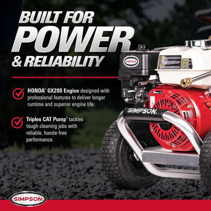 SIMPSON 3400 PSI 2.5 GPM Gas Pressure Washer, Honda GX200 Engine, CAT Pump, Commercial Cold Water Power Washer ALH3228-S