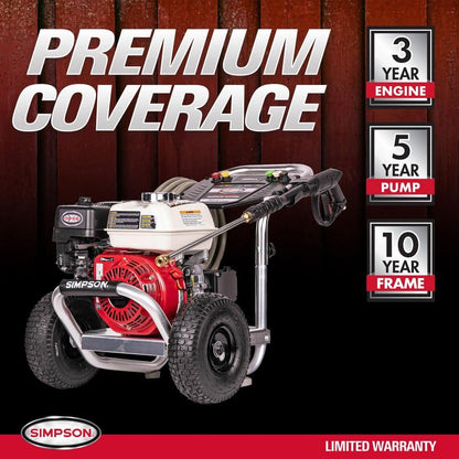 SIMPSON 3600 PSI 2.5 GPM Gas Pressure Washer, Honda GX200 Engine and Aluminum Frame, Commercial Cold Water Power Washer ALH3425-S