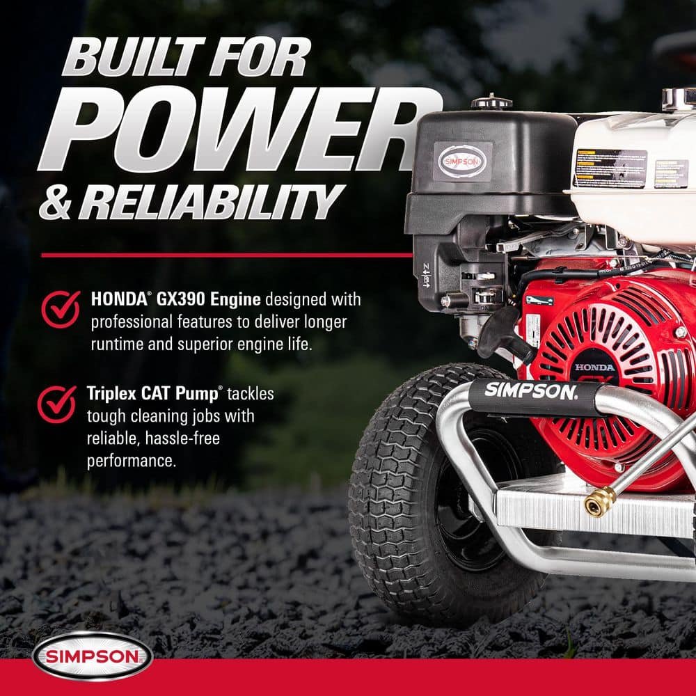 SIMPSON 4200 PSI 4.0 GPM Gas Pressure Washer, Honda GX390 Engine, Aluminum Frame, Commercial Cold Water Power Cleaner ALH4240