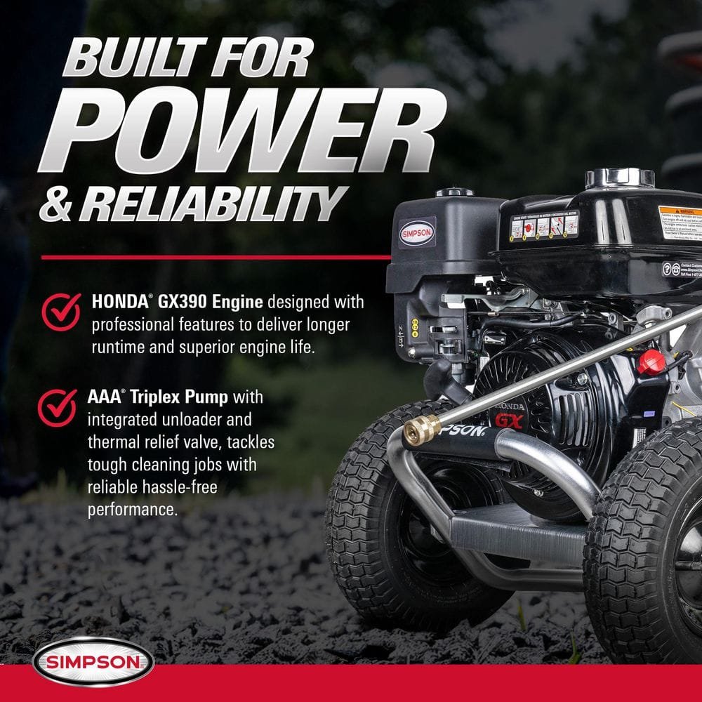 SIMPSON 4400 PSI 4.0 GPM Gas Pressure Washer with Honda GX390 Engine, Heavy-Duty Industrial Cold Water Power Washer IS61028