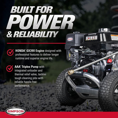 SIMPSON 4400 PSI 4.0 GPM Gas Pressure Washer with Honda GX390 Engine, Heavy-Duty Industrial Cold Water Power Washer IS61028