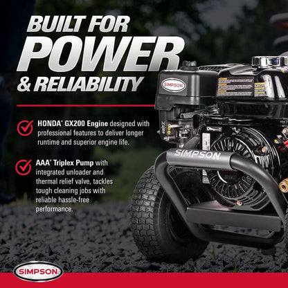 SIMPSON 3300 PSI 2.5 GPM Gas Pressure Washer, HONDA GX200 Engine, Reliable Residential Cold Water Power Washer PS3228-S