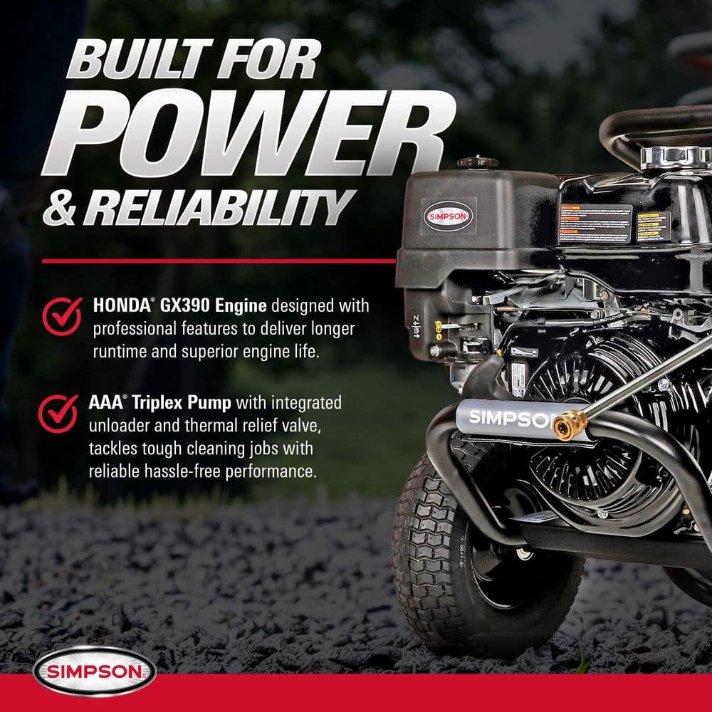 SIMPSON 4200 PSI 4.0 GPM Gas Pressure Washer, HONDA GX390 Engine, Triplex Pump, Heavy-Duty Cold Water Commercial Power Cleaner PS4240