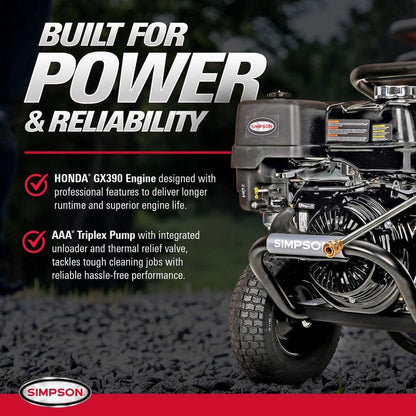 SIMPSON 4200 PSI 4.0 GPM Gas Pressure Washer, HONDA GX390 Engine, Triplex Pump, Heavy-Duty Cold Water Commercial Power Cleaner PS4240