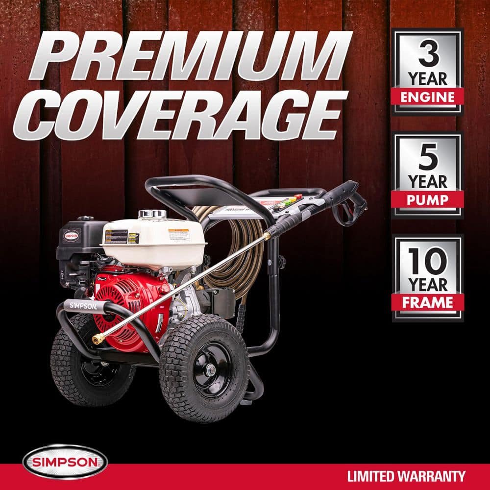 SIMPSON 4000 PSI 3.5 GPM Gas Pressure Washer, Honda GX270 Engine, AAA Triplex Pump Heavy-Duty Cold Water Commercial Power Washer PS60869