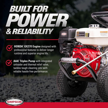 SIMPSON 4000 PSI 3.5 GPM Gas Pressure Washer, Honda GX270 Engine, AAA Triplex Pump Heavy-Duty Cold Water Commercial Power Washer PS60869