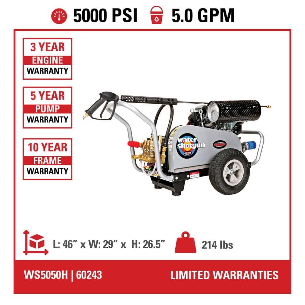 SIMPSON 5000 PSI 5.0 GPM Belt Drive Gas Pressure Washer, Honda GX690 Engine, Commercial Cold Water Power Washer WS5050H